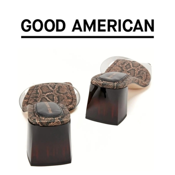 Good American Block Heel Slide Sandal Desert Snake Size 12 GA119K-X - Picture 2 of 5